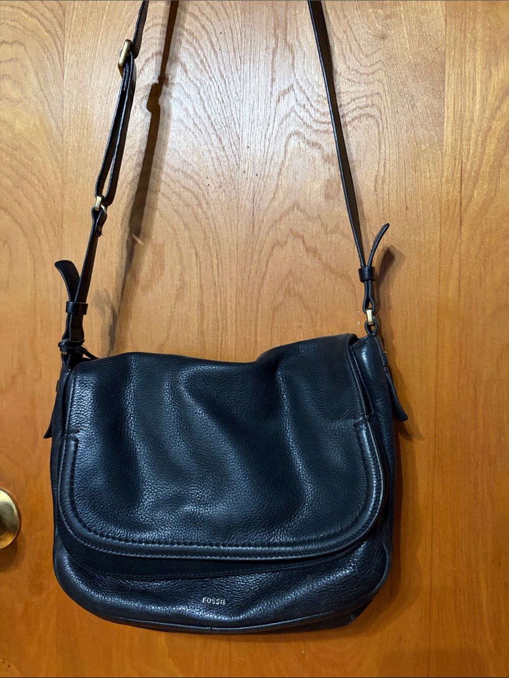 Fossil Pebbled Black Leather & Suede Shouldler Bag